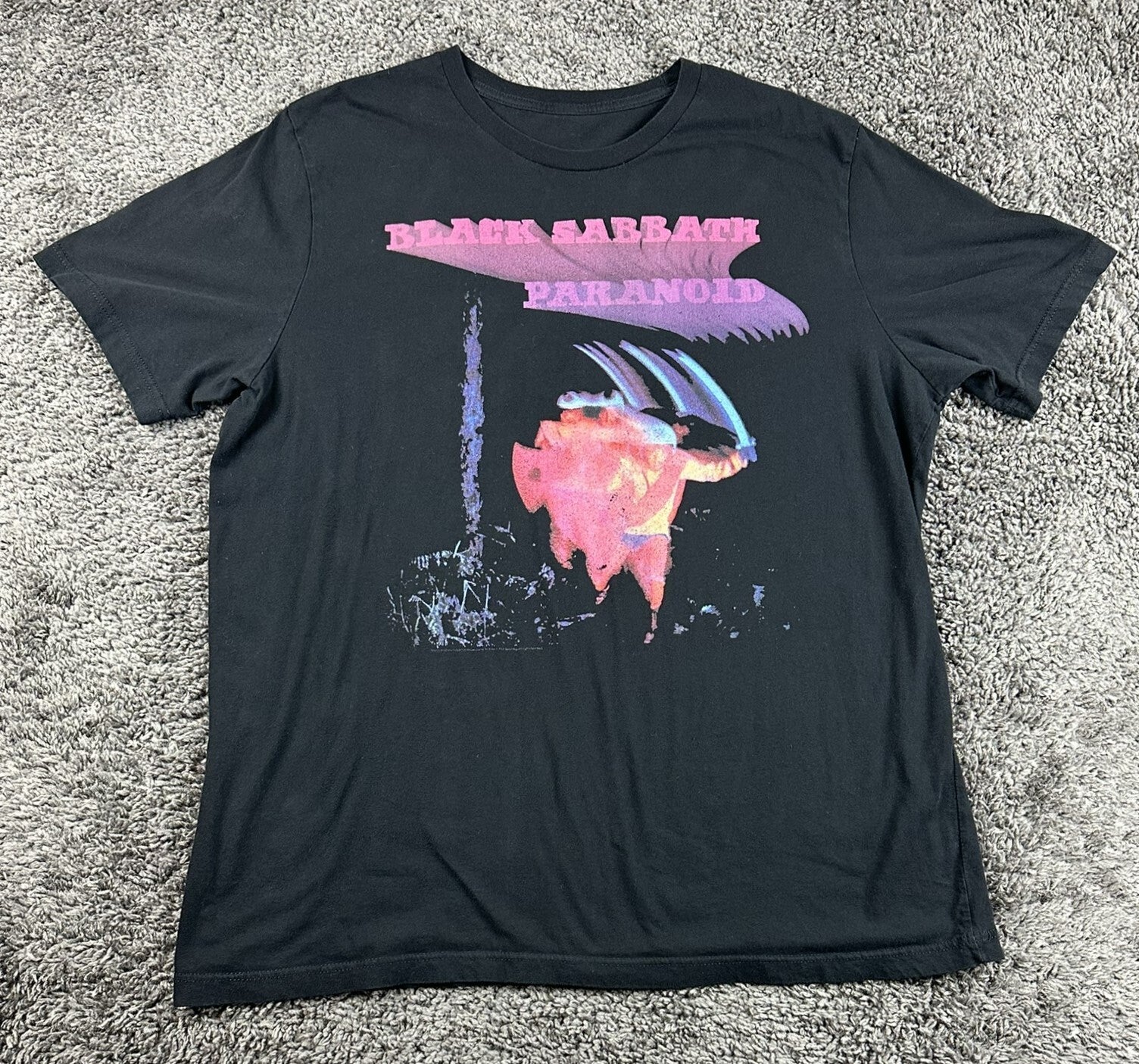 Black Sabbath Paranoid T Shirt Men Black Heavy Metal Rock Band Graphic Tee Sz XL