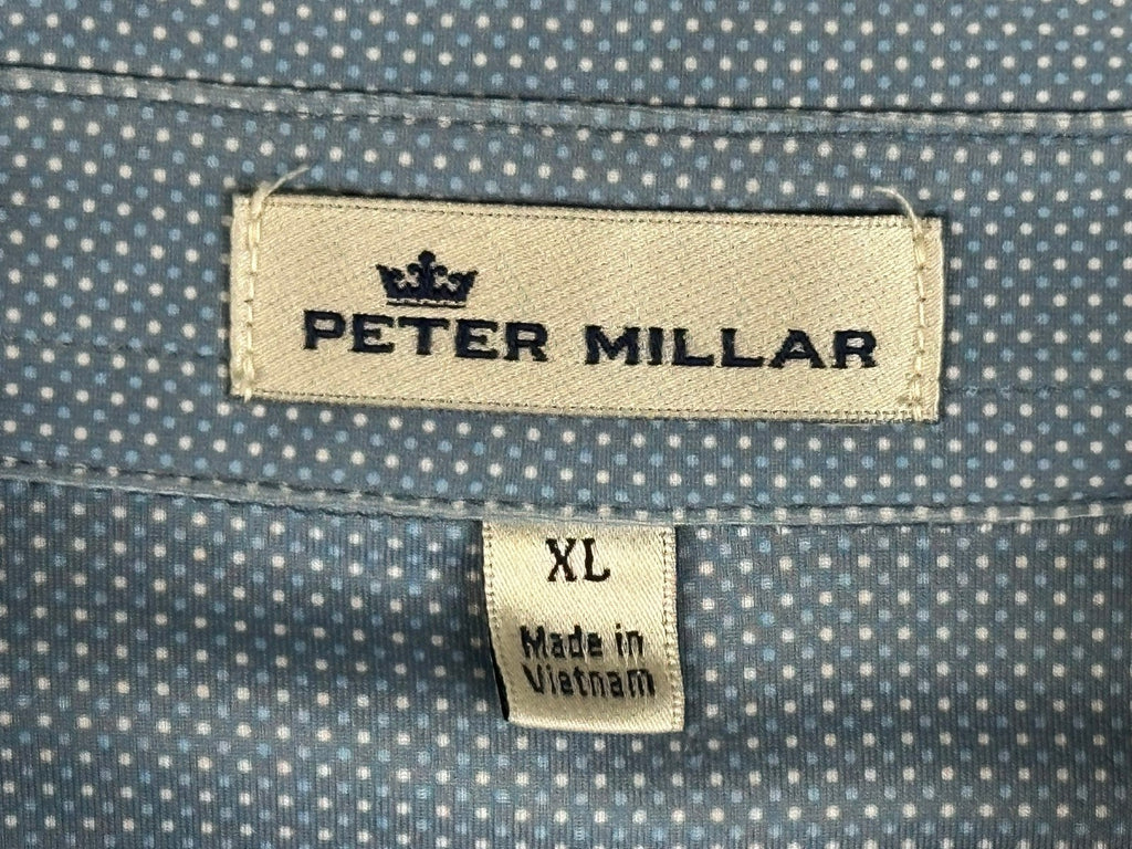 Peter Millar Mens XL Light Blue Micro Dot Performance Golf Polo Shirt Stretch