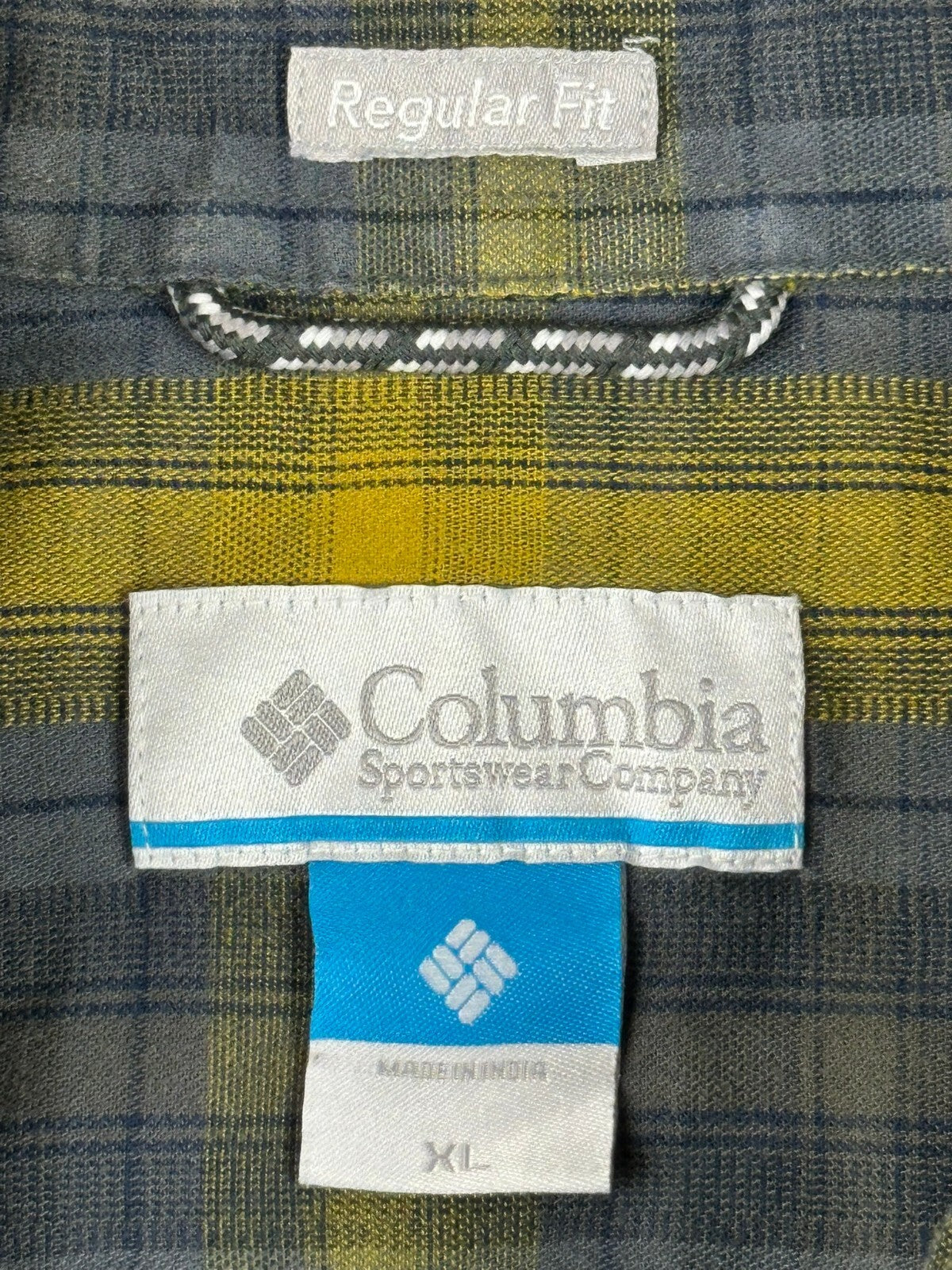 Columbia Cooper Lake Mens Plaid Shirt Yellow Gray Long Sleeve Button Down Sz XL