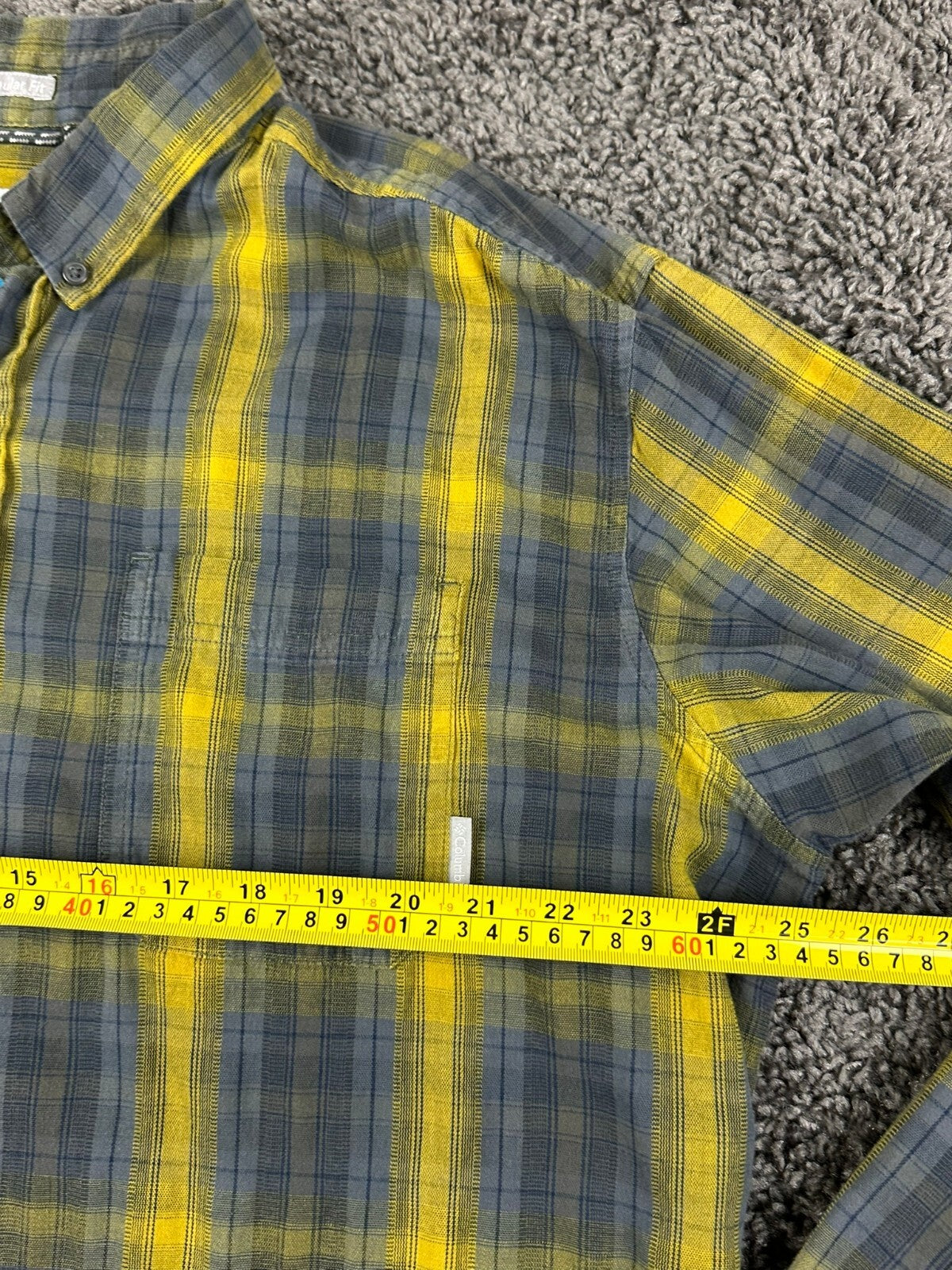 Columbia Cooper Lake Mens Plaid Shirt Yellow Gray Long Sleeve Button Down Sz XL