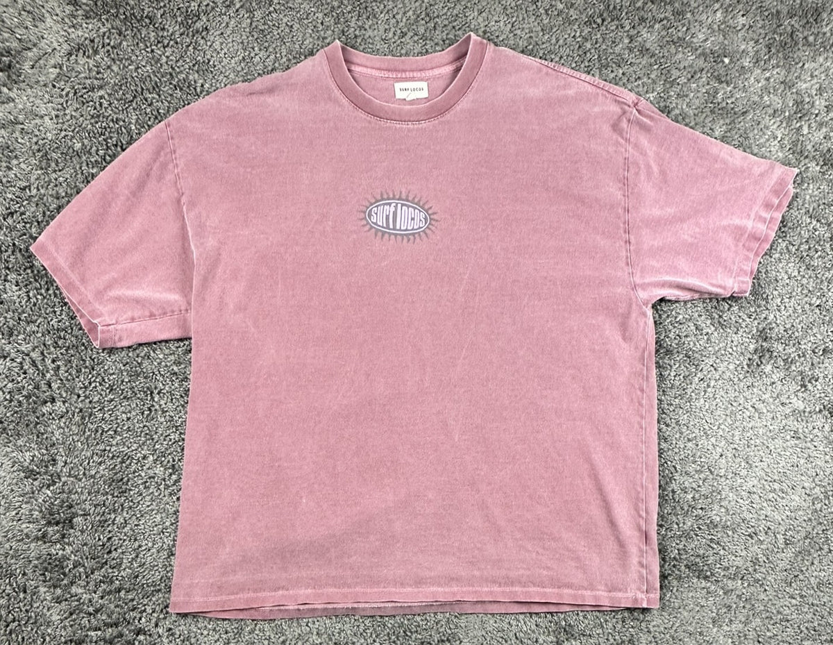 Surf Locos Mens XL Sunburst Oval Logo Washed Plum Burgundy T-Shirt Made in USA