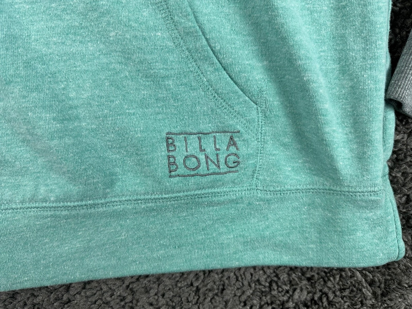 Billabong Womens Hoodie Teal Gray Colorblock Raglan Pullover Sweatshirt Sz Small