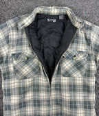 Vintage 90’s SAAB USA Mens M Green Plaid Quilted Lined Flannel Shirt Jacket Zip