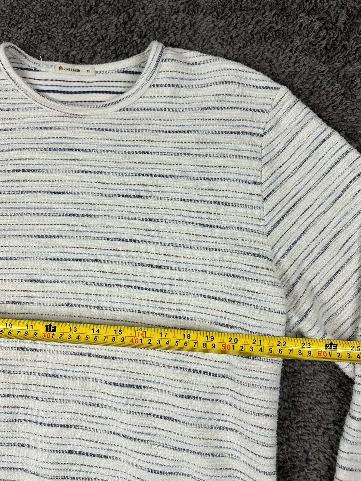Marine Layer Men's Textured Crew Striped Long Sleeve Pullover Off-White XL