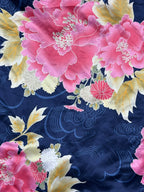 Natori Womens L Navy Pink Floral Satin Long Sleeve Button Pajama Top