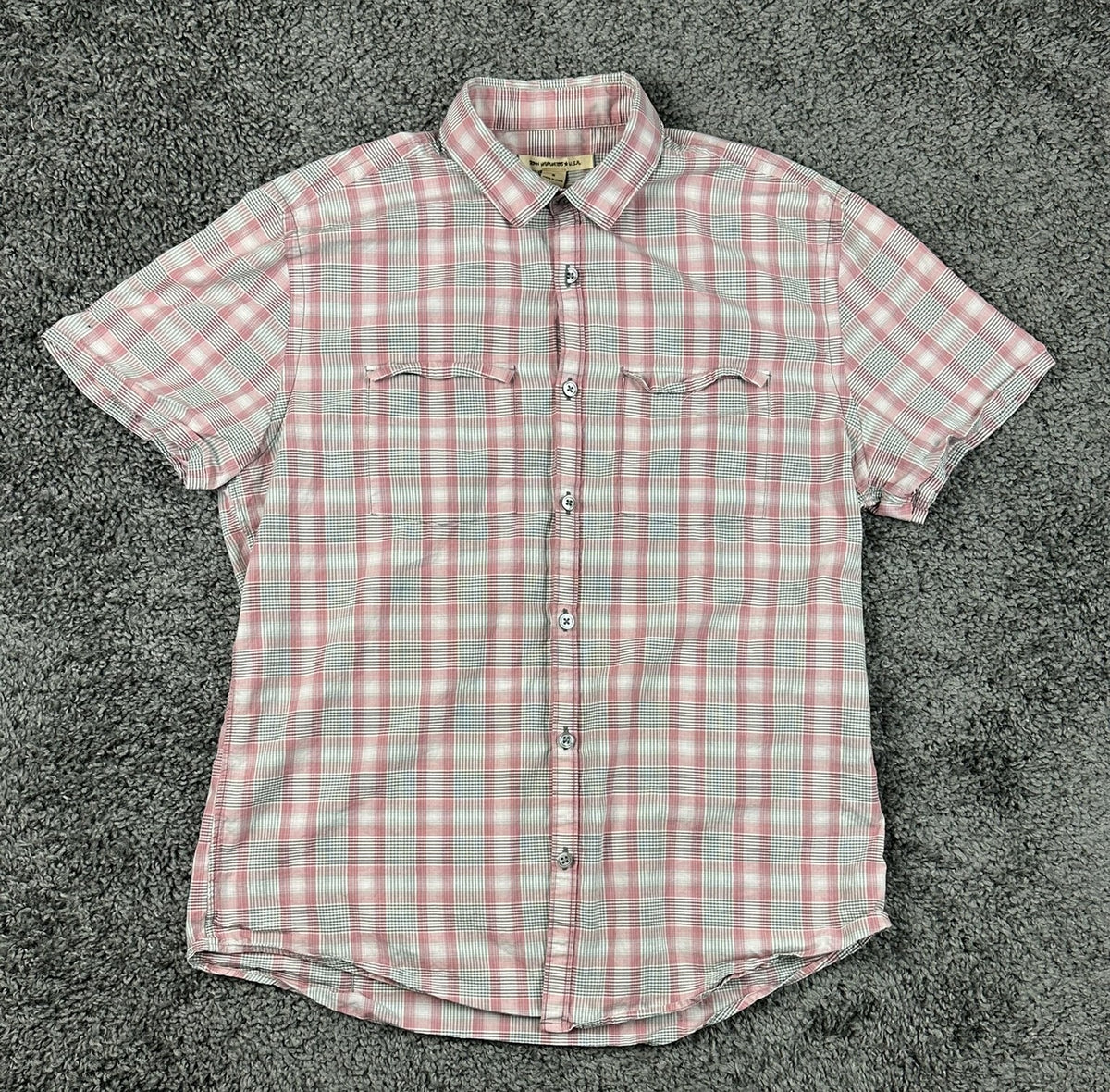 John Varvatos USA Men's Plaid Cotton Short Sleeve Button Down Shirt Small