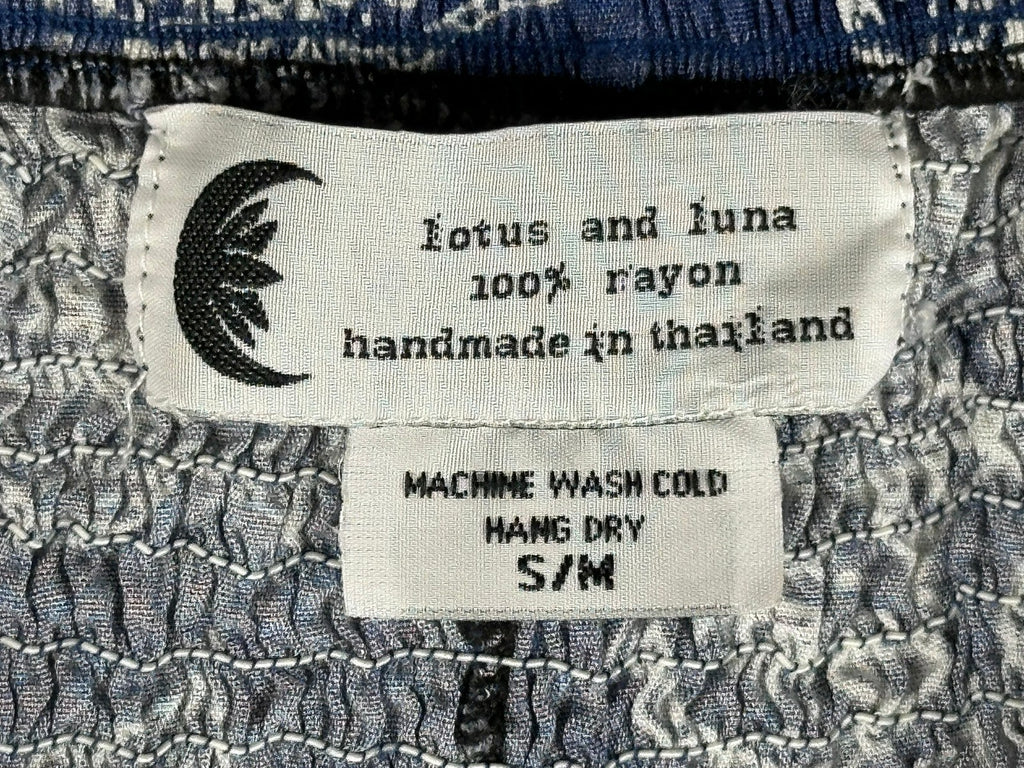 Lotus and Luna Harem Pants Womens S/M Blue Mandala Boho Smocked Jogger