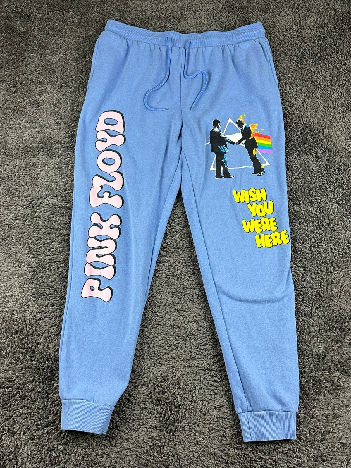 Pink Floyd Wish You Were Here Sweatpants Unisex Blue Graphic Joggers Sz L