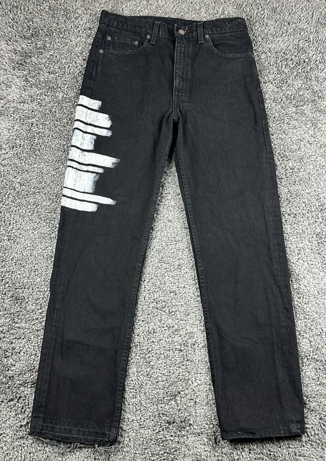 Vintage Levis 505 Jeans Mens 34x30 Black Made In USA Painted Distressed Grunge