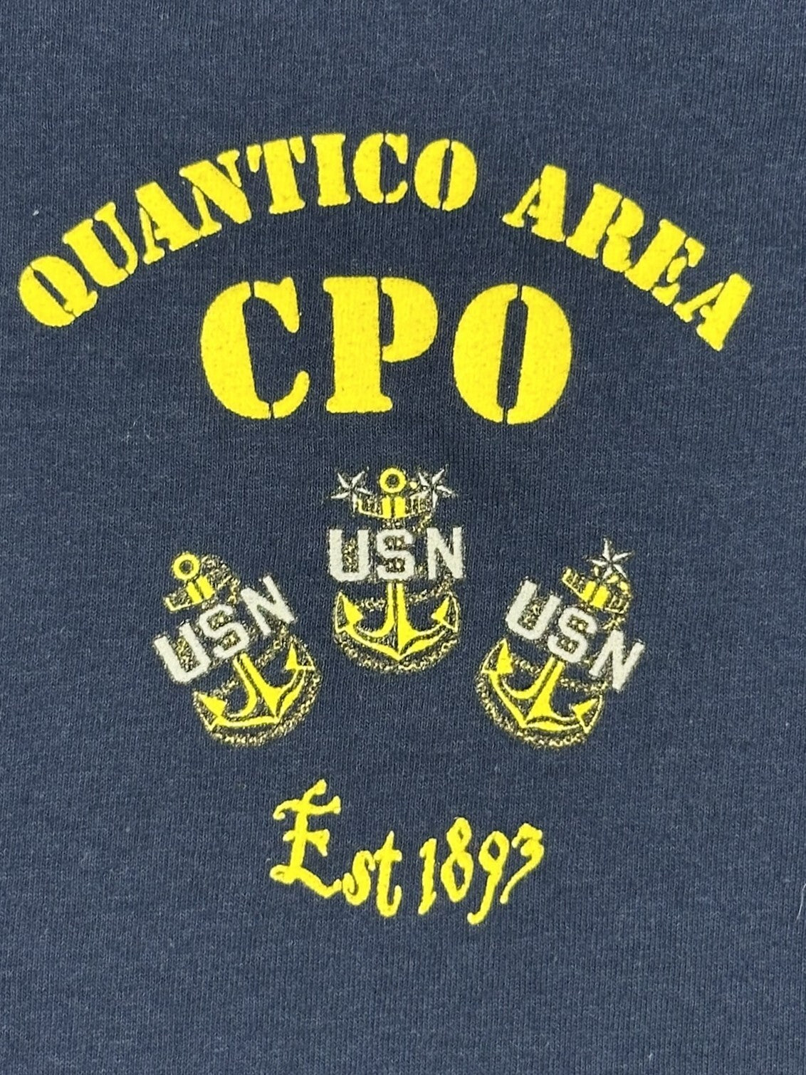 Mens XXL Navy Blue Quantico Area CPO USN Graphic T-Shirt Semper Progredi