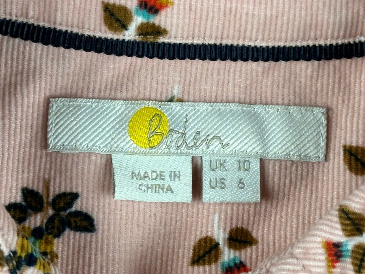 Boden Pink Floral Fine Corduroy Button Up Shirt Womens US 6