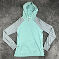 Billabong Womens Hoodie Teal Gray Colorblock Raglan Pullover Sweatshirt Sz Small
