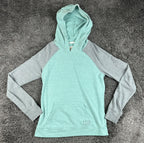 Billabong Womens Hoodie Teal Gray Colorblock Raglan Pullover Sweatshirt Sz Small