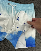 YoungLA Mens Block Party Shorts Above The Clouds Mesh Gym Workout