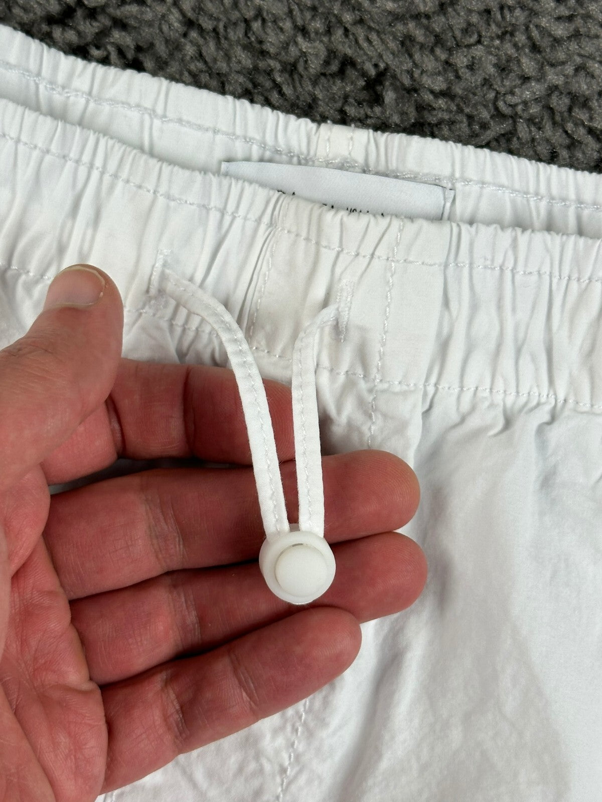 ZARA Mens Large White Cotton Parachute Pants Drawstring Cuffs Wide Leg Track