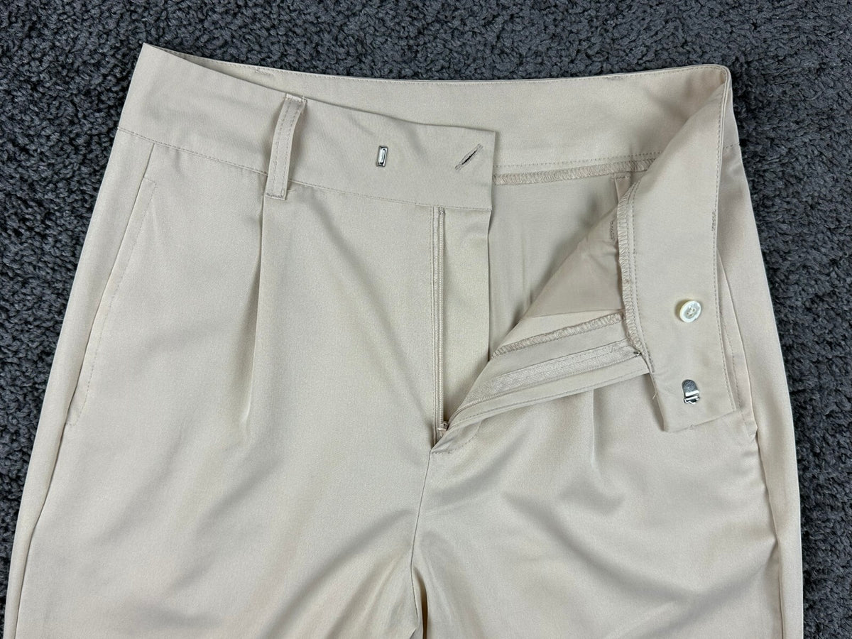 Contempo Wide Leg Trousers Womens Medium Beige High Waisted Pleated Front