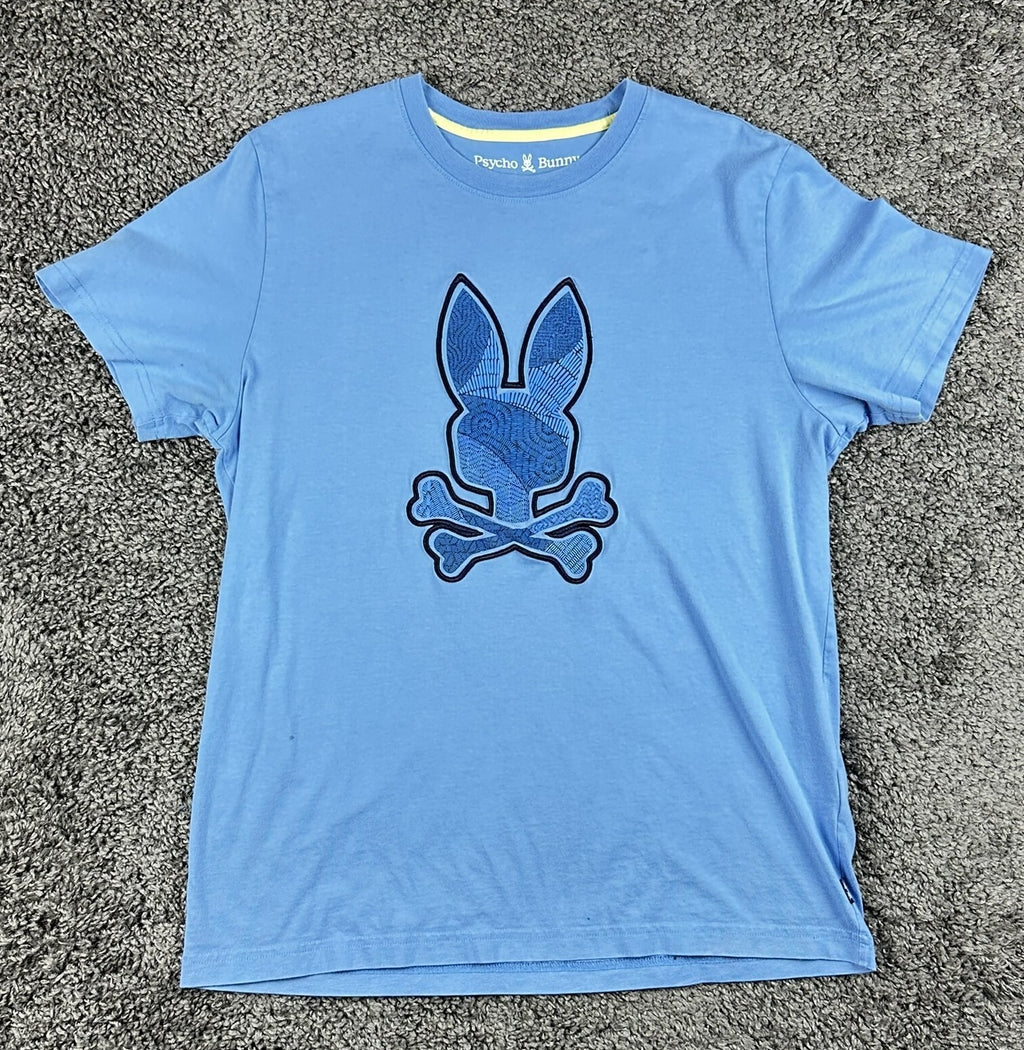 Psycho Bunny Mens M Light Blue Pima Cotton Big Logo T-Shirt Size 5 Medium