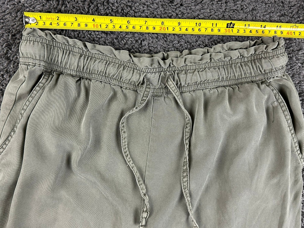 C&C California Pants Womens M Olive Green 100% Lyocell Wide Leg Crop Raw Hem