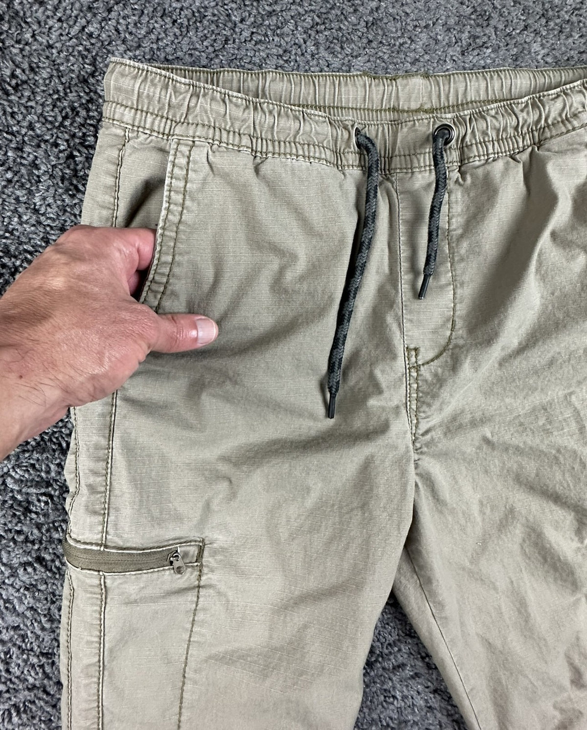 Union Mens M Khaki Stretch Cargo Jogger Pants Zipper Pockets