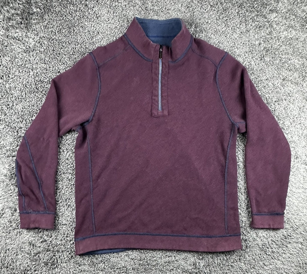 Tommy Bahama Quarter Zip Pullover Mens XL Reversible Blue Burgundy Marlin