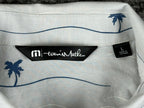 TravisMathew Men's American Flag Palm Tree Print Button-Down Shirt Large