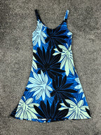 Vintage Hilo Hattie Womens Small Blue Tropical Floral Print A-Line Sundress