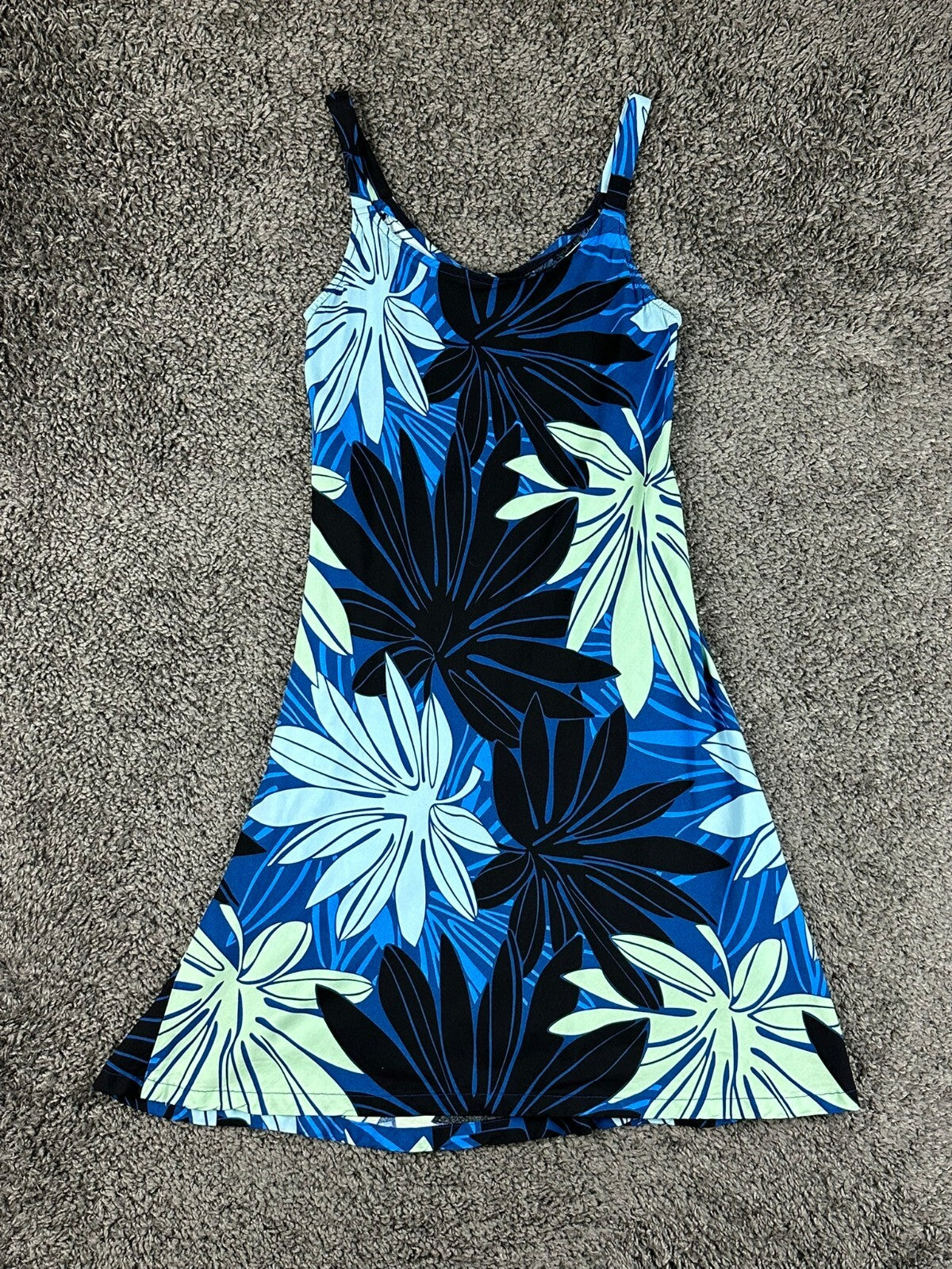 Vintage Hilo Hattie Womens Small Blue Tropical Floral Print A-Line Sundress