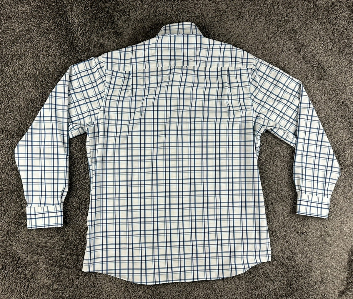 Lands End Mens Large 16-16.5 L Stretch Plaid Button Down Shirt Blue Check Egypt