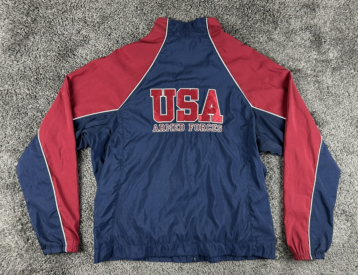 Vintage 90s Jammin Mens L USA Armed Forces Sports Track Jacket Navy Red USA Made