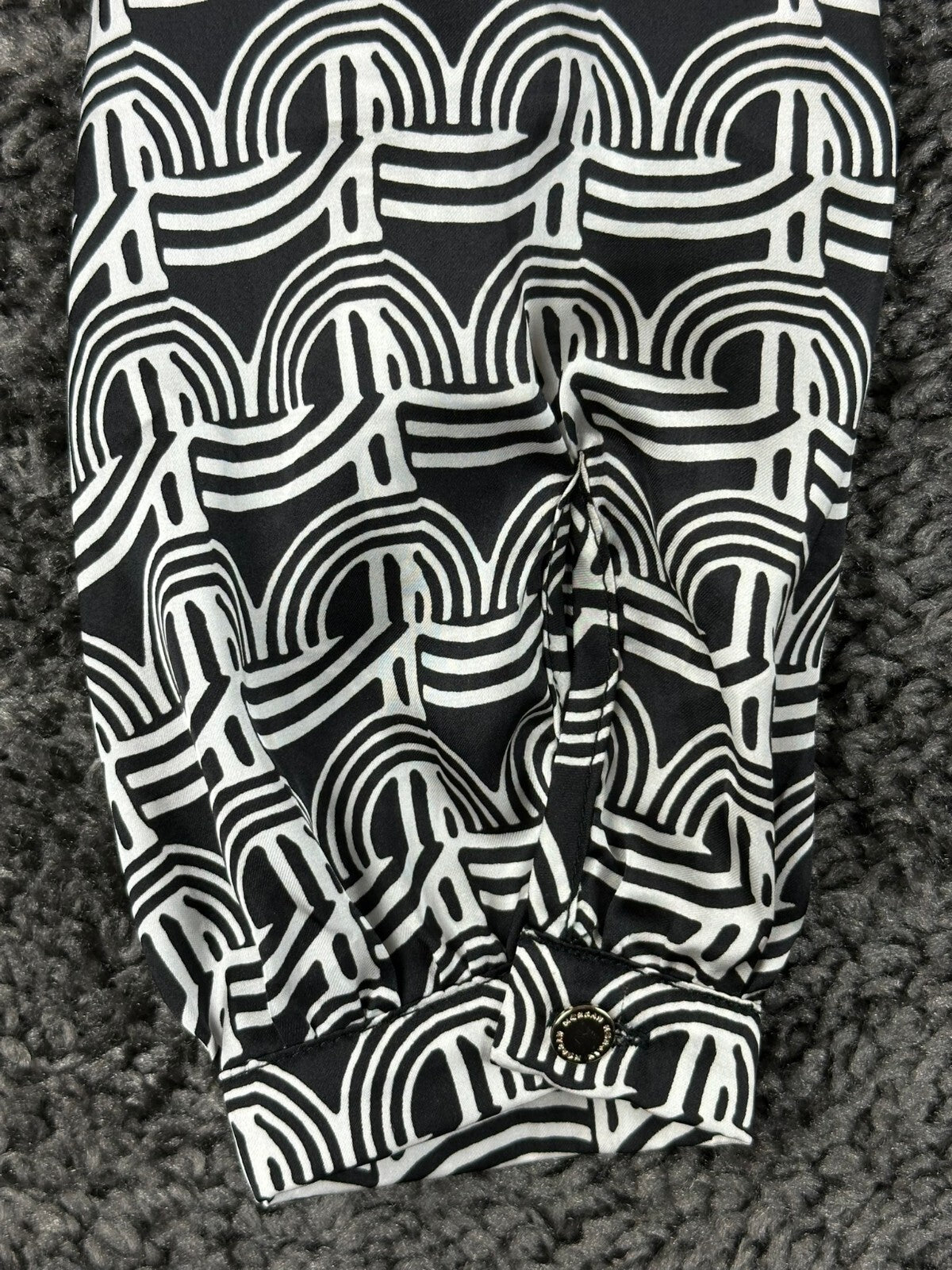 Morgan De Toi Odesir Blouse Black White Geometric Wrap Long Sleeve Top Sz XS 34
