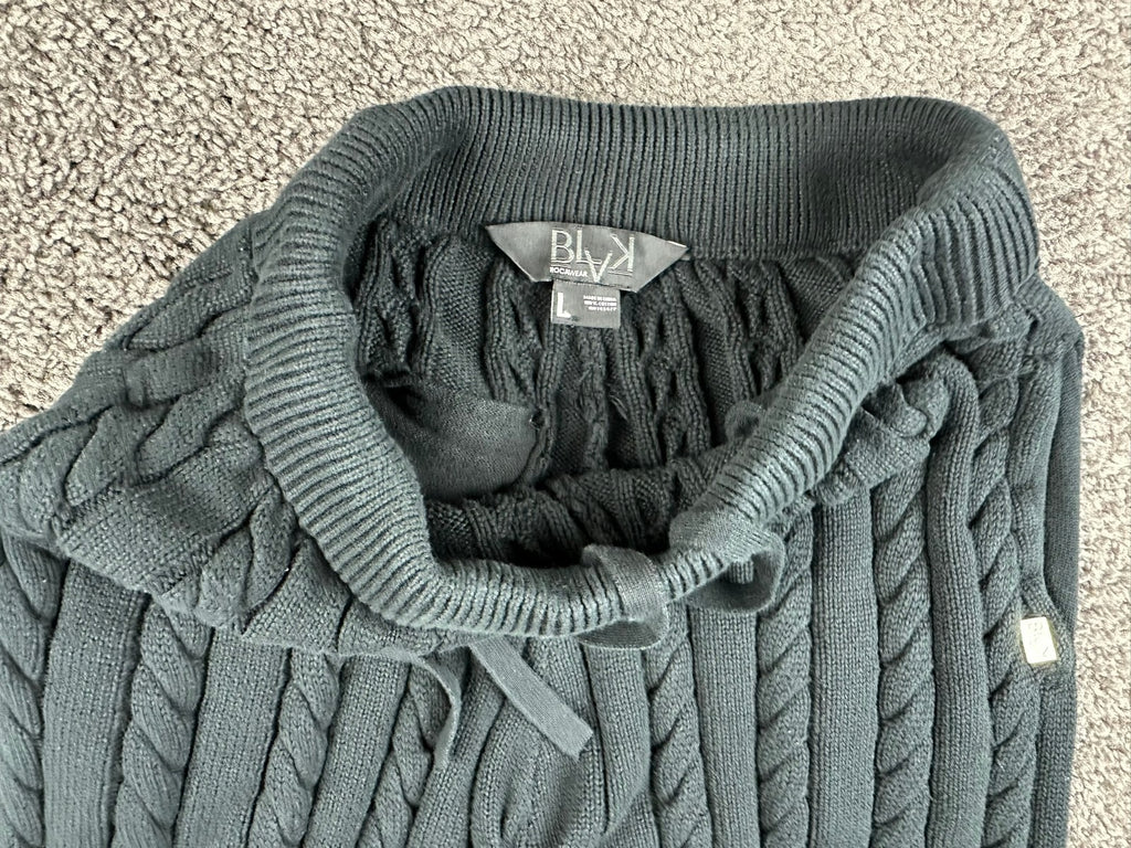 Rocawear Carlton Cable Knit Joggers Mens L Black Striped Sweatpants Sweater Knit