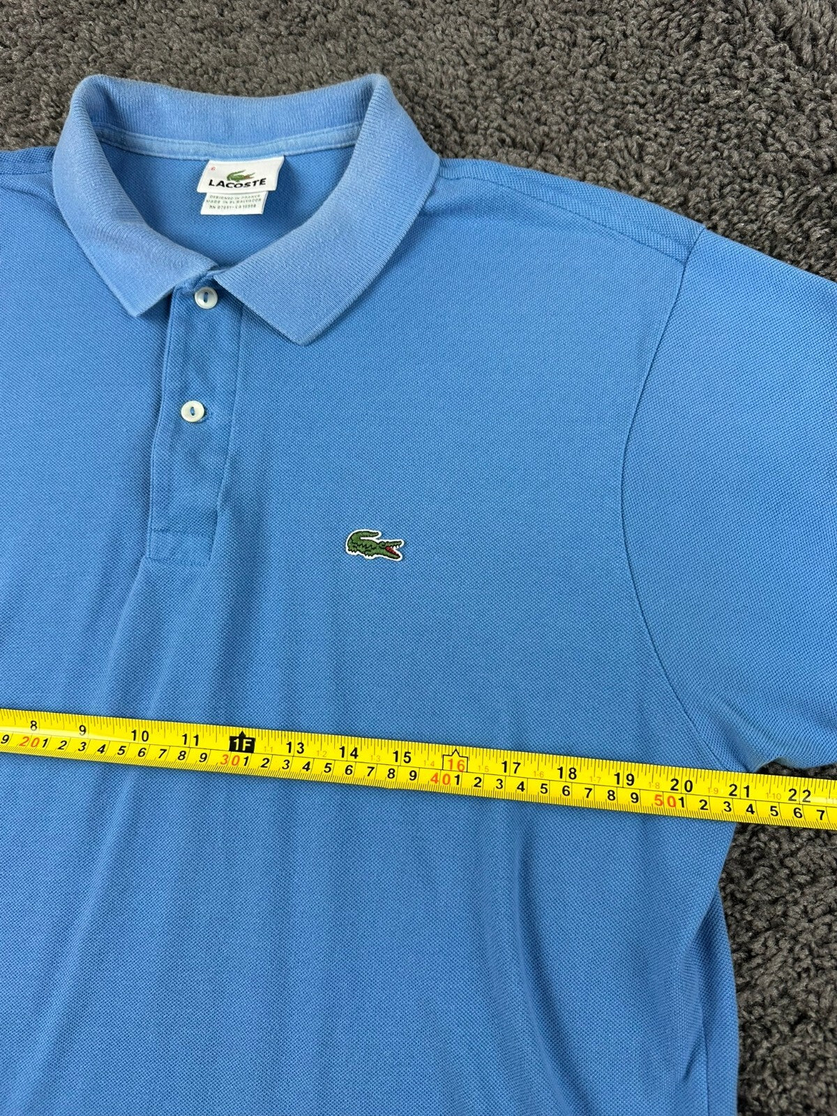 Lacoste Mens Polo Shirt Light Blue Pique Short Sleeve Crocodile Logo Size 6