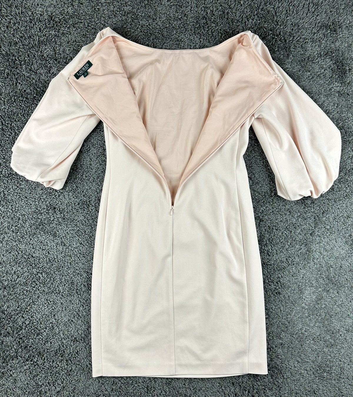 Lauren Ralph Lauren Womens 8 Blush Pink Ruched Balloon Sleeve Sheath Dress