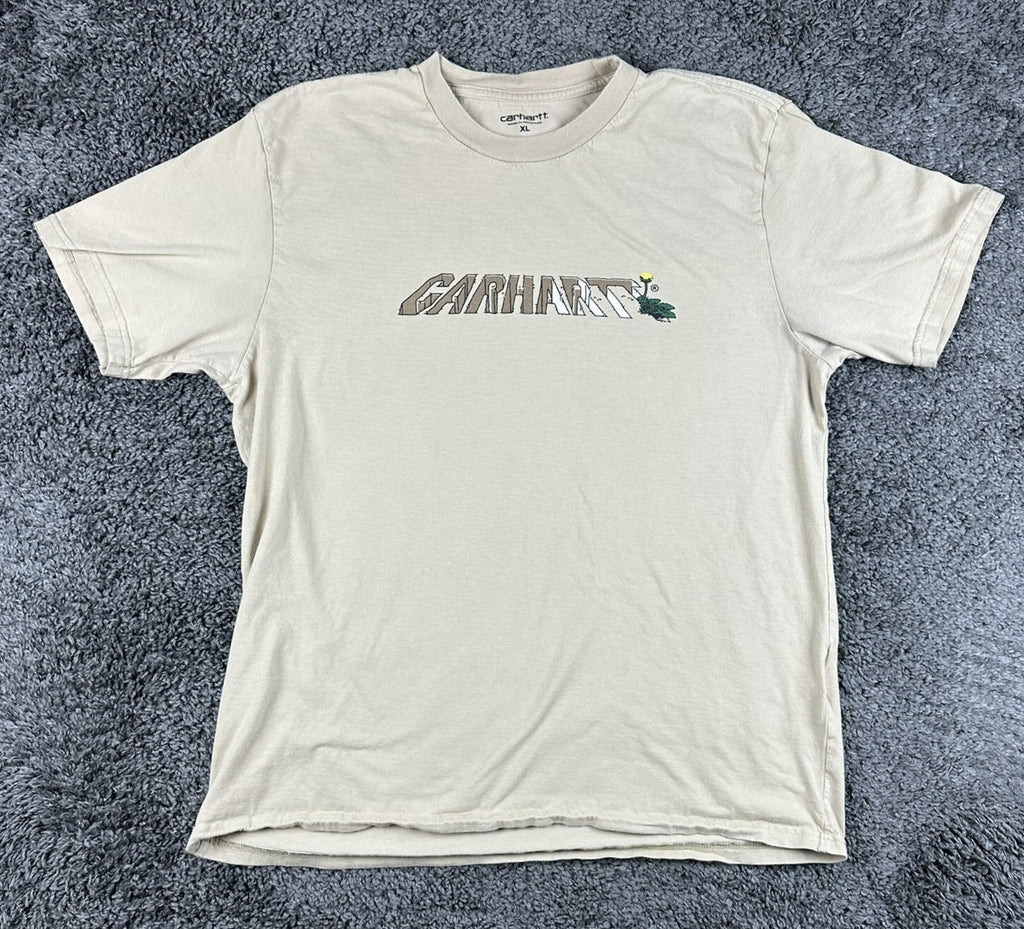 Carhartt WIP Mens XL Wall Beige Dandelion Script Organic T-Shirt