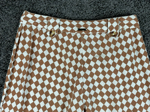 Billabong Womens Brown Checkerboard Diamond High Rise Linen Blend Pants Sz 25