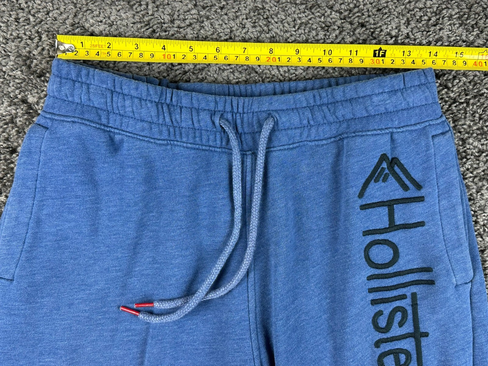 Hollister Mens Blue Straight Leg Fleece Sweatpants Vertical Graphic Logo S