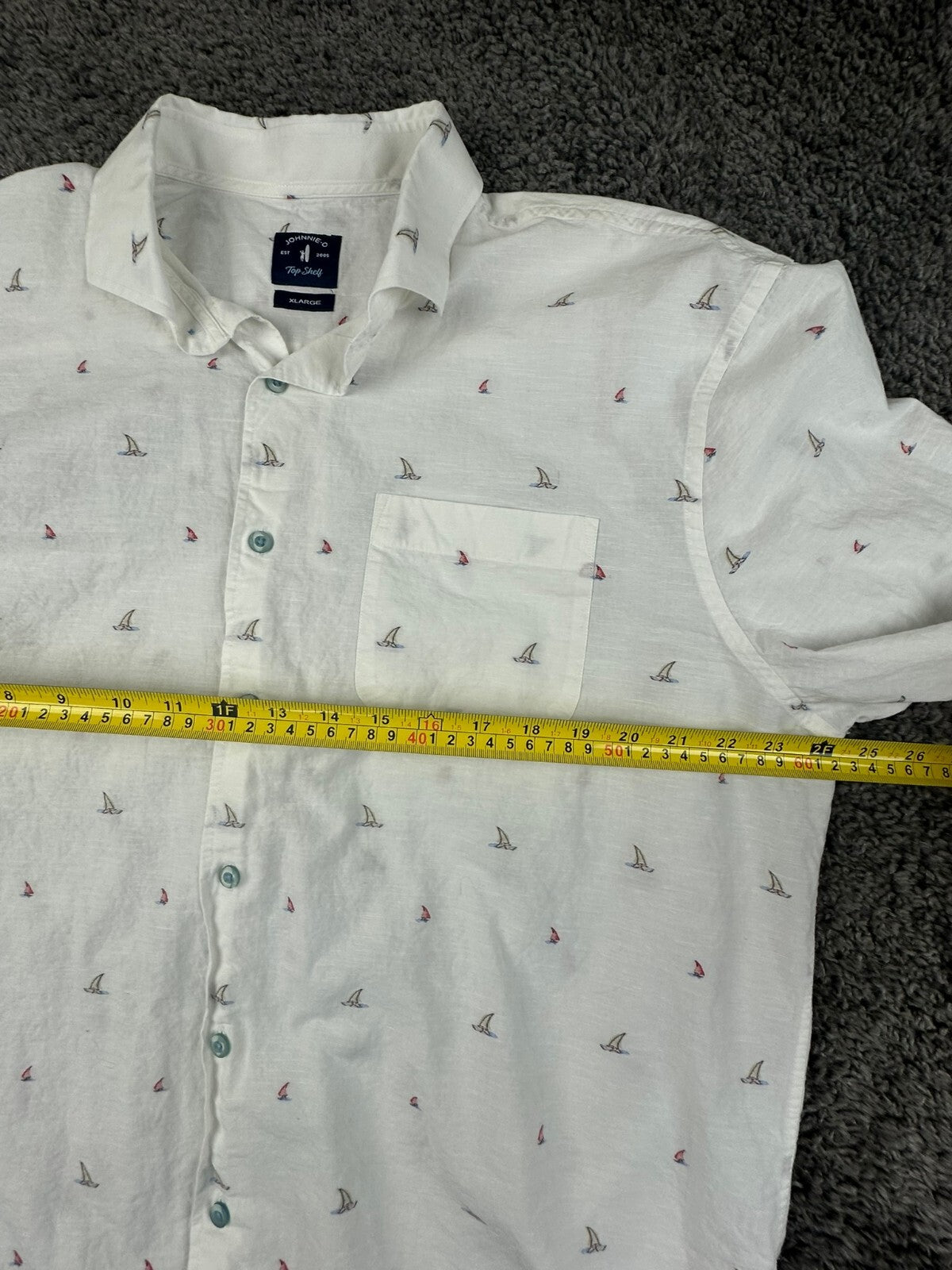 Johnnie-O Top Shelf Faber Shirt Mens White Sailboat Cotton Linen Button Up Sz XL