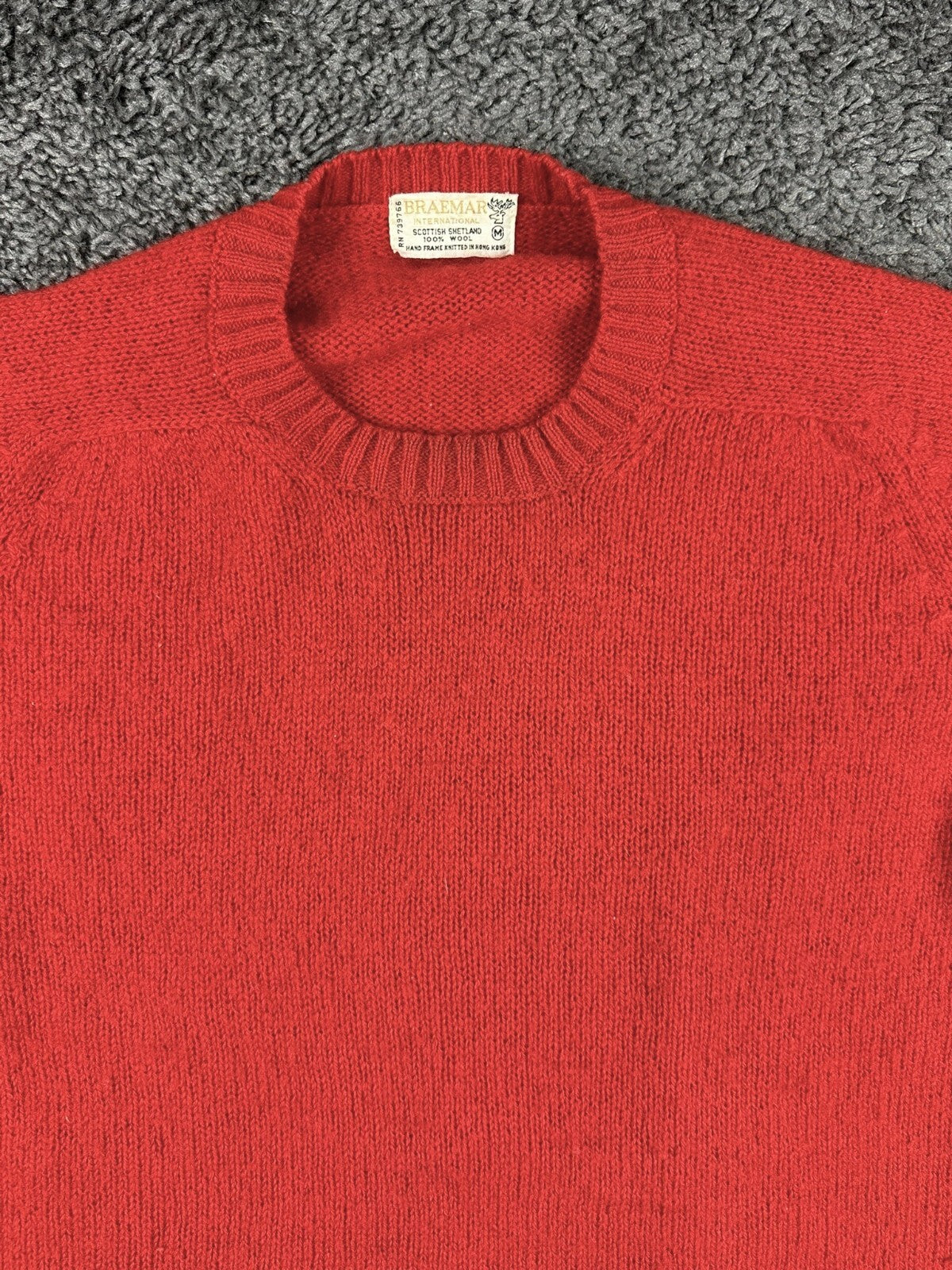 Braemar International Men's M Red 100% Wool Scottish Shetland Sweater Vintage