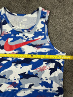 Nike Dri-Fit Mens M Blue Camo Sleeveless Tank Top Red Swoosh Graphic
