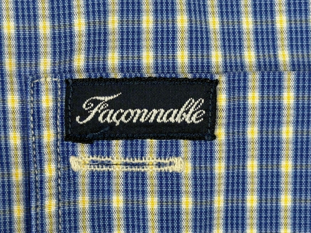 Vintage Façonnable Mens L Blue Plaid Short Sleeve Shirt USA