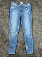 PAIGE Hoxton Ankle Jeans Womens 28 Indigo Artisan Paint Splatter Rare USA