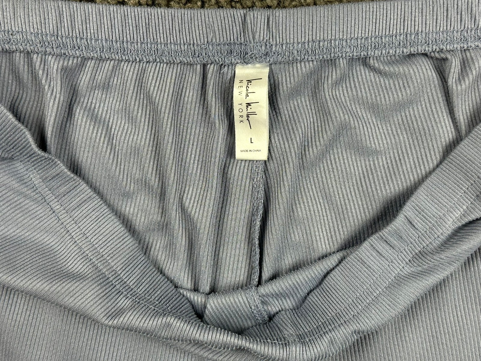 Nicole Miller New York Womens Pajama Set Large Blue Ribbed Top and Pants PJs