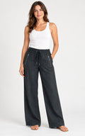 Athleta Womens 4 Black Cabo Linen Wide Leg Pants Casual Summer Beach Resort