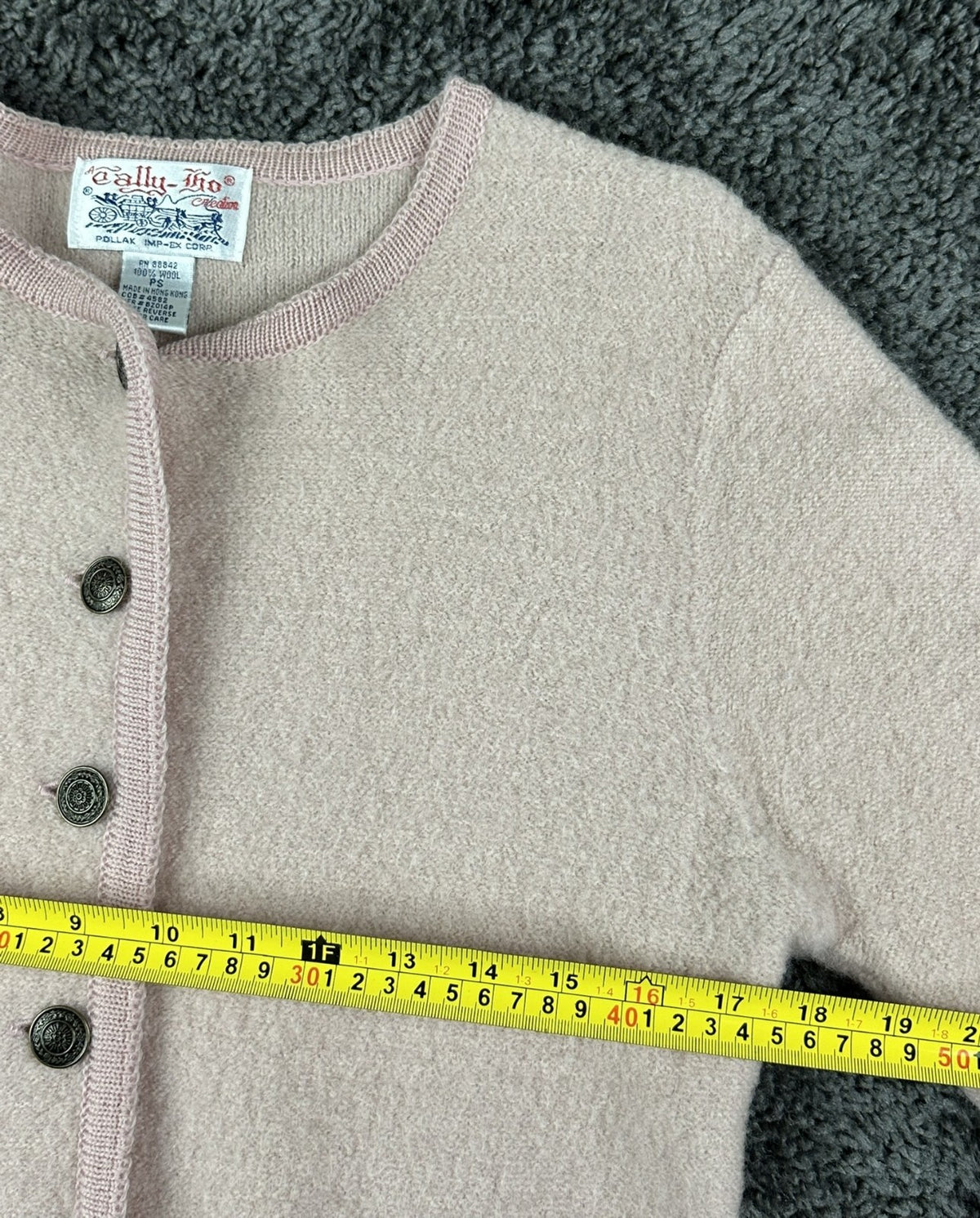 Vintage Tally Ho Womens PS Light Pink 100% Wool Knit Cardigan Sweater