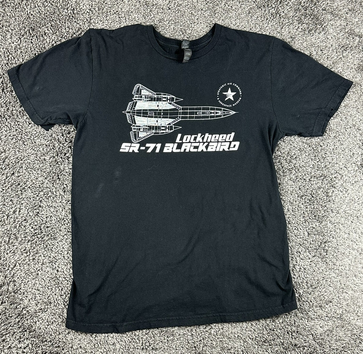 Strategic Air Command Museum Mens M Black Lockheed SR-71 Blackbird Graphic Shirt