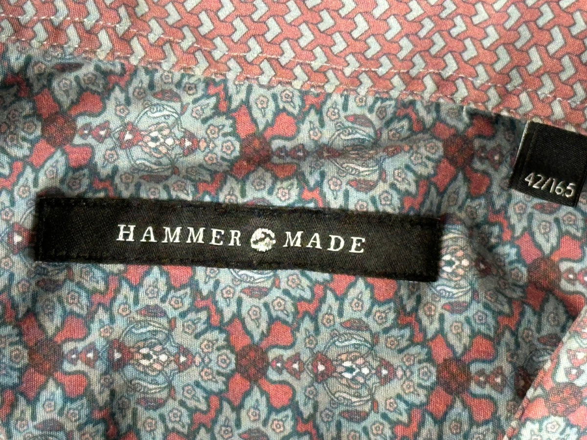 Hammer Made Mens Shirt 42 16.5 Large Floral Damask Print Long Sleeve Cotton Blue