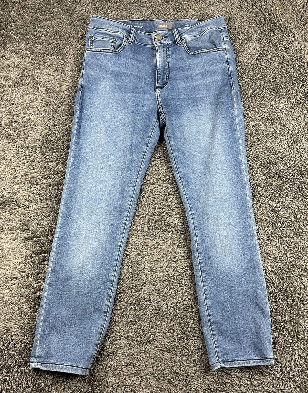 DL1961 Nick Slim Ultimate Knit Jeans Mens Mohonk Mid Indigo Blue Denim Sz 31x34