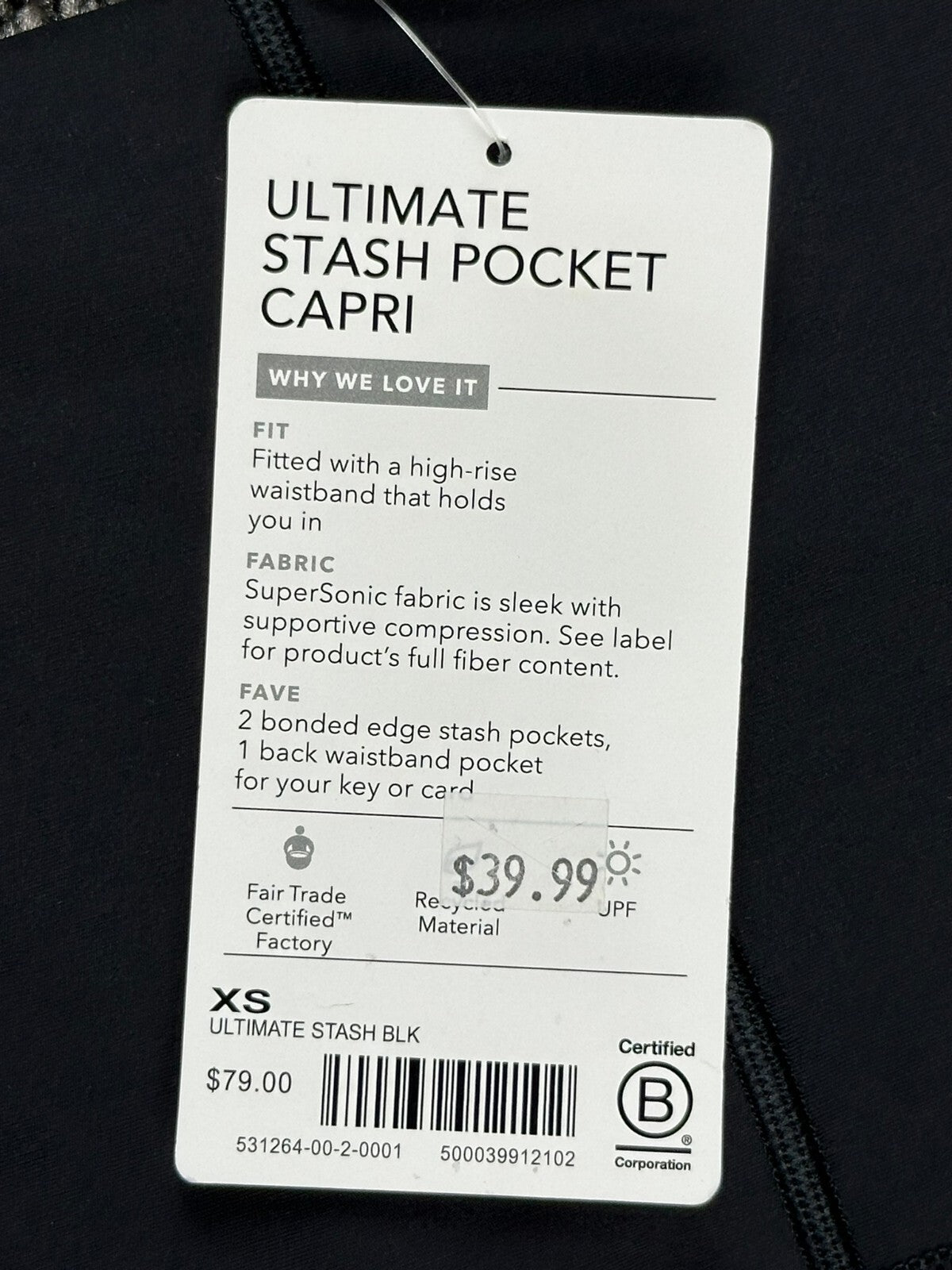 Athleta Ultimate Stash Pocket Capri Leggings Women XS Black High Rise NWT