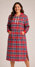 Lands End Serious Sweats Womens Hooded Lounger Dress Plaid Red Fleece 3X 24W