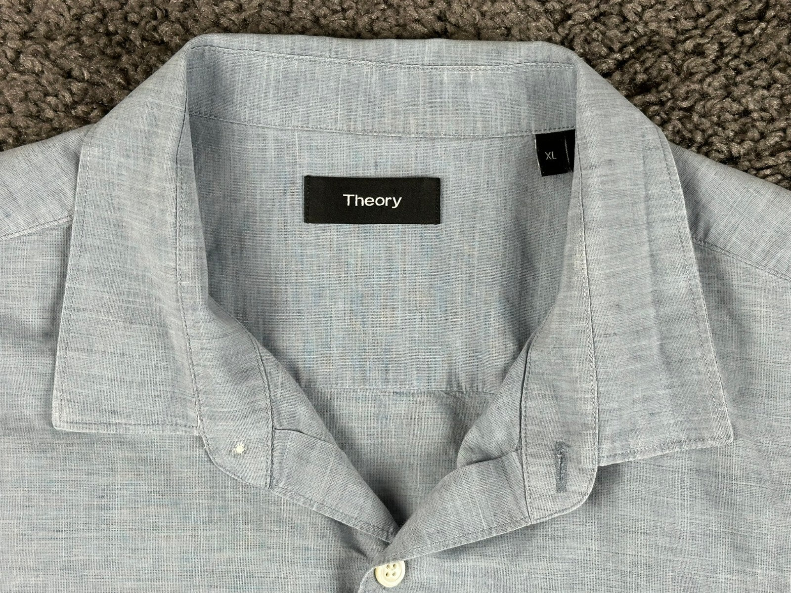 Theory Men Murray Linen Blend Shirt Short Sleeve Light Blue Button Up Sz XL